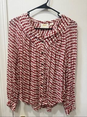 Maeve by Anthropologie Red and White Printed Button-Front Blouse